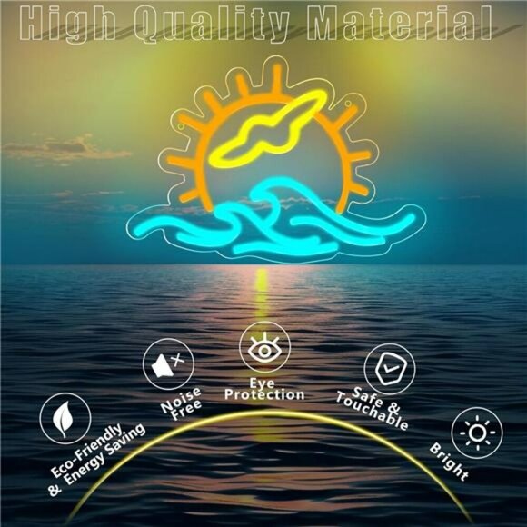 Sunset Neon Sign Seabird Wave LED Wall Light Bedroom Party Bar Wedding Decor - Picture 6 of 7